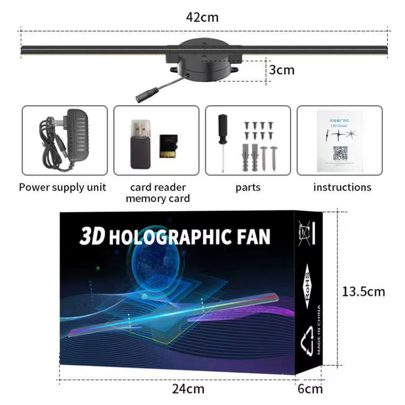 Naked Eye Stereo 3D Fan Hologram Delivery Fast 3D Holographic Fan Air Suspension 3D Hologram Advertising Display Led Fan
