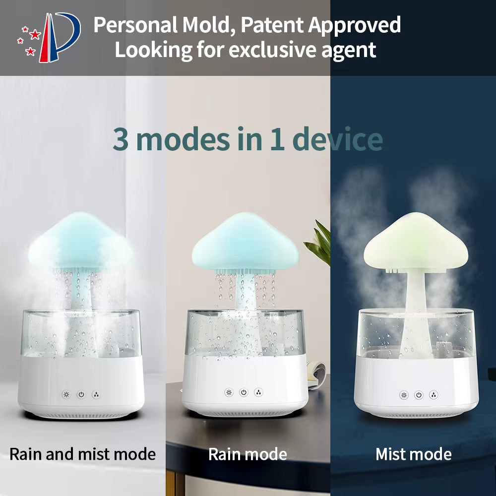 Water Drop 2 in 1 Humidifier Aroma Diffuser Rain Cloud Mushroom 7 LED Color Night Light Change Air Humidifier for Bedroom