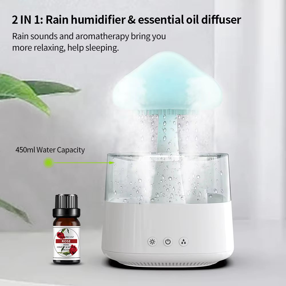 Water Drop 2 in 1 Humidifier Aroma Diffuser Rain Cloud Mushroom 7 LED Color Night Light Change Air Humidifier for Bedroom