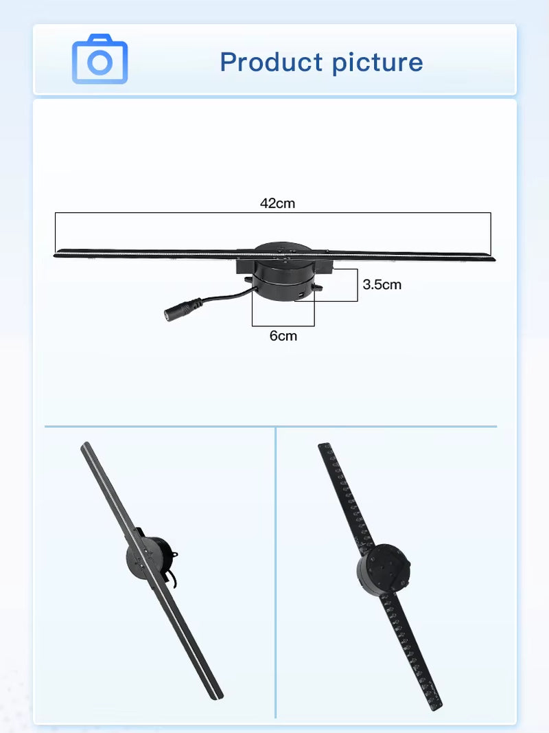 42Cm Hologram Projector 3D Holographic Display 3D Hologram Advertising Fan LED Advertising Player Hologram Fan